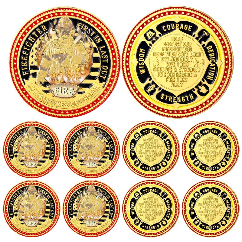 WinnerWhy 10 Pcs Firefighter Coins Fire Prayer Coin Fireman Rescue Department First in Last Out Commemorative Coins for Firefighters Men Fireman Valentines Day Challenge Coin Badge Gifts - Image 3