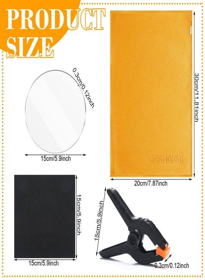 Leinuosen 16 Pcs Trading Card Cleaning Care Tool Accessory Kit Sports Card Flattening Kit Include 2 Pcs 6 Inches Clear Acrylic Rounds 10 Plastic Clamps 2 Pad Material 2 Shammy Towel - Image 3