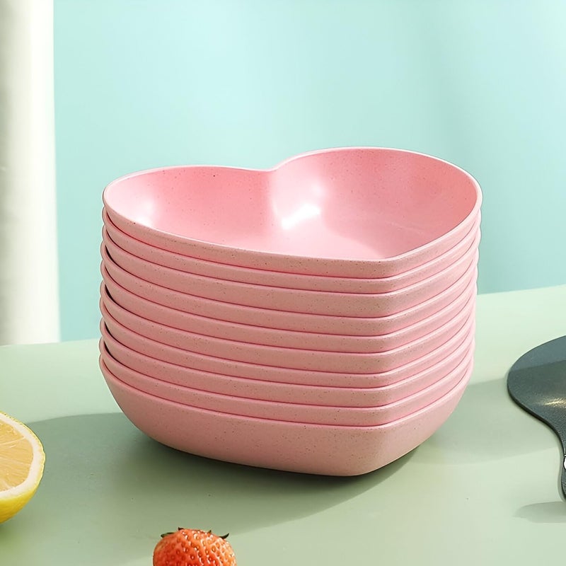 Simois Wheat Straw Small Snack Dessert Dishes Unbreakable Heart Plates for Salad, Dessert, Snack, Cake, Dinner Plates Seasoning Dish Dinner Plates for Kitchen (Pack of 10, Pink) - Image 1