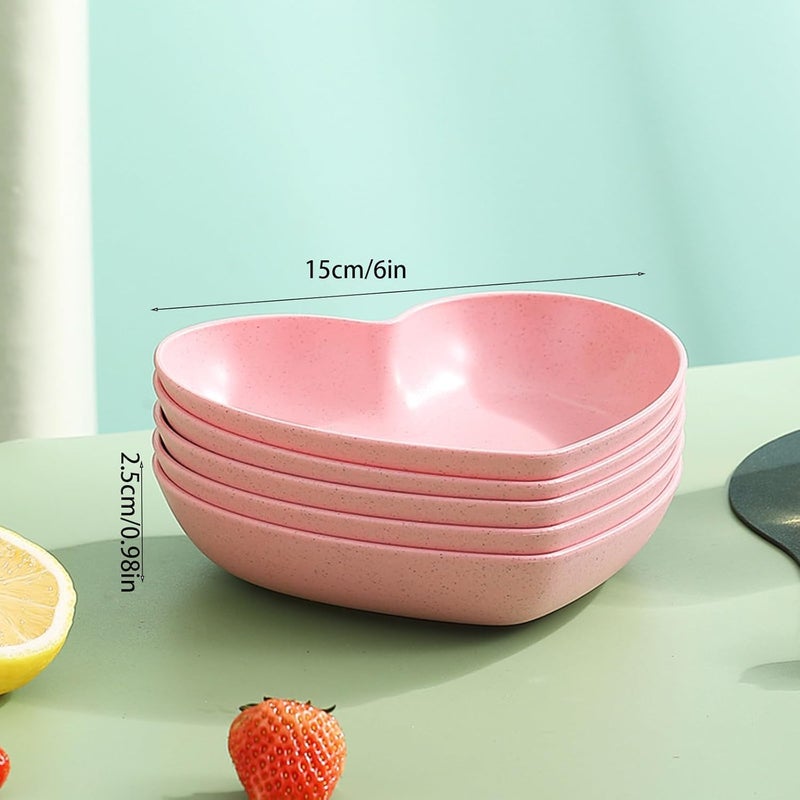 Simois Wheat Straw Small Snack Dessert Dishes Unbreakable Heart Plates for Salad, Dessert, Snack, Cake, Dinner Plates Seasoning Dish Dinner Plates for Kitchen (Pack of 10, Pink) - Image 2
