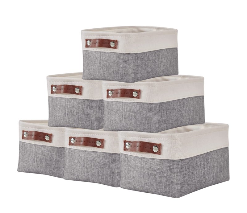 DECOMOMO Small Storage Basket Closet Storage Bins Baskets for Organizing Shelves Grey White Small 6 Pack