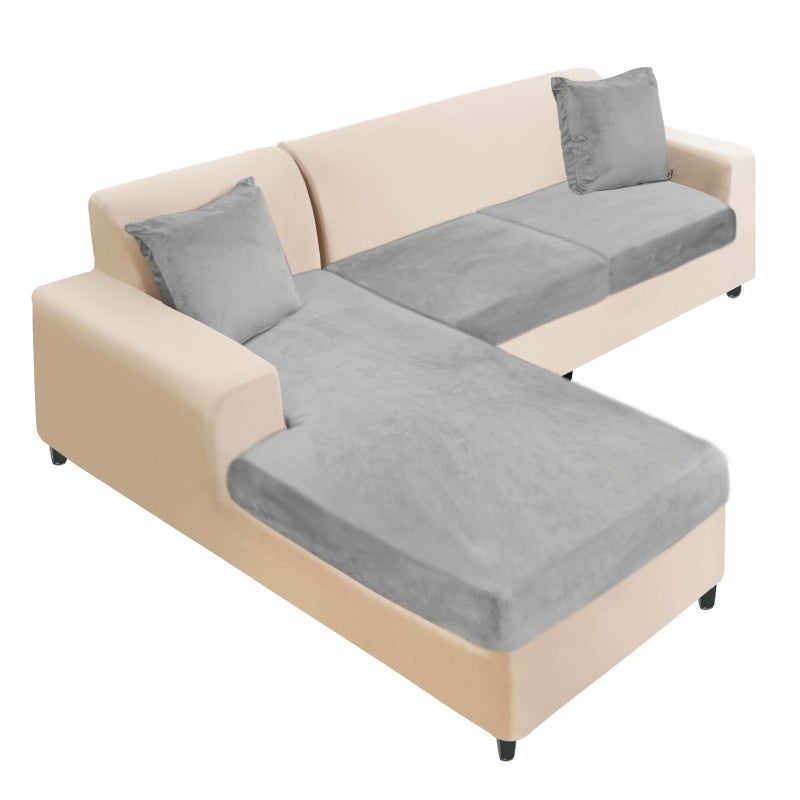 NAISI Sectional Couch Cover 3 Pieces Velvet Separate Couch Cushion Covers L Shape Soft Stretch Sofa Slipcovers with 2pcs Pillowcases for LeftRight Chaise Sectional Couch2 Seater1 ChaiseLight Grey