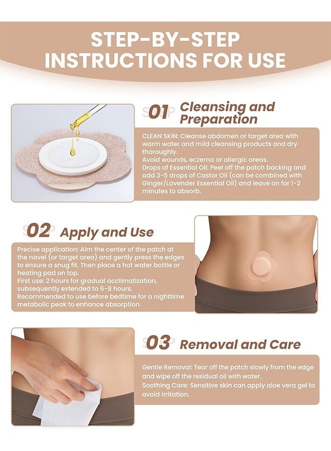 50 PCS Massage Oils, Disposable Castor Oil Patches, Disposable Organic Cotton Self-Adhesive Pads for Belly Button, Anti Leakage Design - Image 5