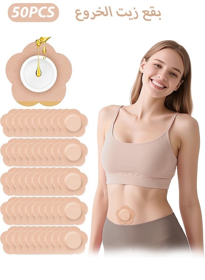 50 PCS Massage Oils, Disposable Castor Oil Patches, Disposable Organic Cotton Self-Adhesive Pads for Belly Button, Anti Leakage Design - Image 1