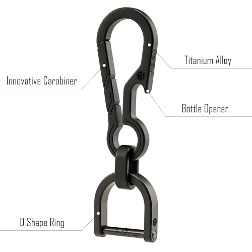 KeyUnity KM15BK Titanium EDC Bottle Opener Keychain Clip with D Ring, Quick Release Carabiner Key Ring Holder for Men - Image 2