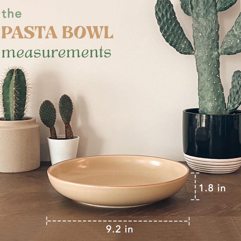Mora Ceramic Artisan Matte Large Pasta Bowls 30oz, Set of 4 - Serving, Salad, Dinner, etc Kitchen Plate/Wide Bowl - Microwave, Oven, Dishwasher Safe - Modern Porcelain Stoneware Dishes, Safari Colors - Image 2
