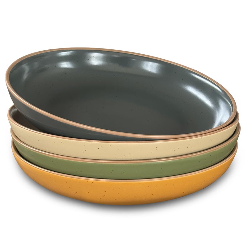 Mora Ceramic Artisan Matte Large Pasta Bowls 30oz, Set of 4 - Serving, Salad, Dinner, etc Kitchen Plate/Wide Bowl - Microwave, Oven, Dishwasher Safe - Modern Porcelain Stoneware Dishes, Safari Colors - Image 1