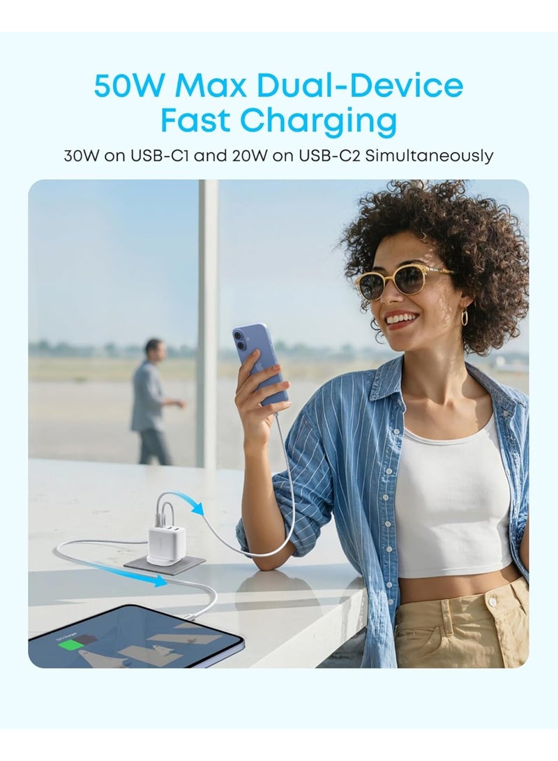 Anker Zolo USB C Charger Block, 4-Port Wall Adapter with 50W Max Output, 2 USB-C and 2 USB-A, Compact and Stable, For iPhone 17/16 Series, MacBook, iPad, Galaxy, and More (White, Cable Not Included) - Image 3