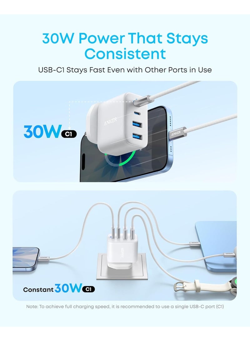 Anker Zolo USB C Charger Block, 4-Port Wall Adapter with 50W Max Output, 2 USB-C and 2 USB-A, Compact and Stable, For iPhone 17/16 Series, MacBook, iPad, Galaxy, and More (White, Cable Not Included) - Image 4