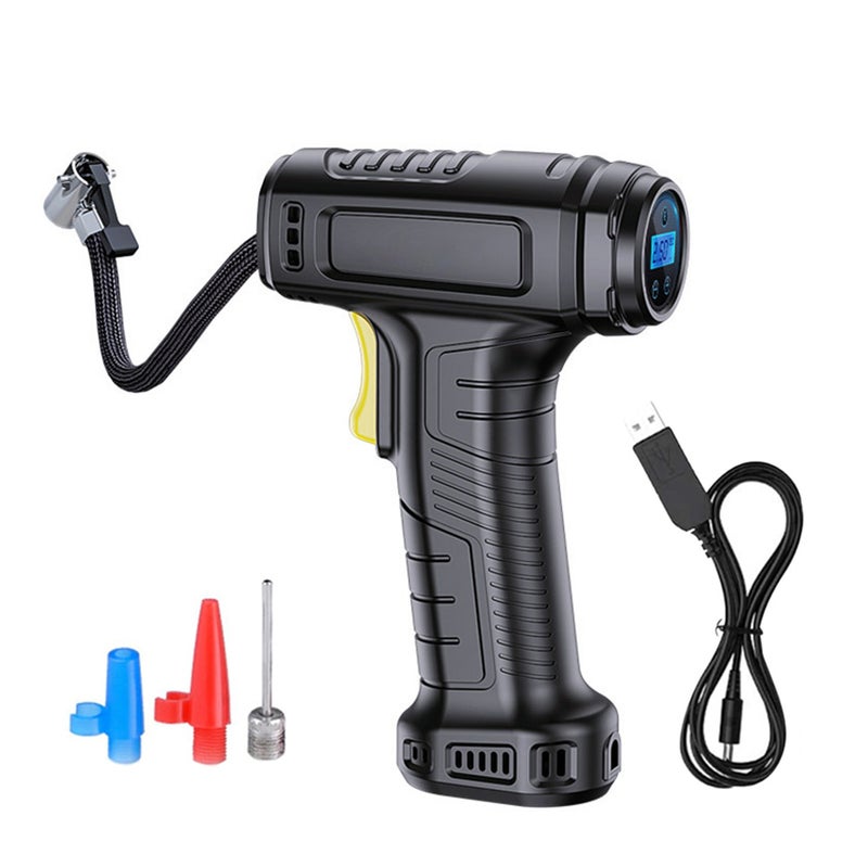 Air compressor tire inflator, 12V portable electric vehicle charging pump with pointer gauge, LED light, and nozzle air needle, suitable for cars, motorcycles, bicycle balls, and inflatable toys - Image 1