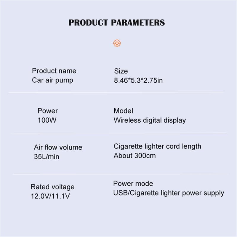 Air compressor tire inflator, 12V portable electric vehicle charging pump with pointer gauge, LED light, and nozzle air needle, suitable for cars, motorcycles, bicycle balls, and inflatable toys - Image 4