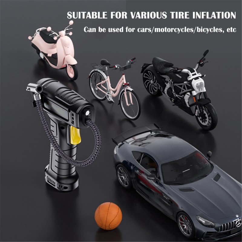 Air compressor tire inflator, 12V portable electric vehicle charging pump with pointer gauge, LED light, and nozzle air needle, suitable for cars, motorcycles, bicycle balls, and inflatable toys - Image 5