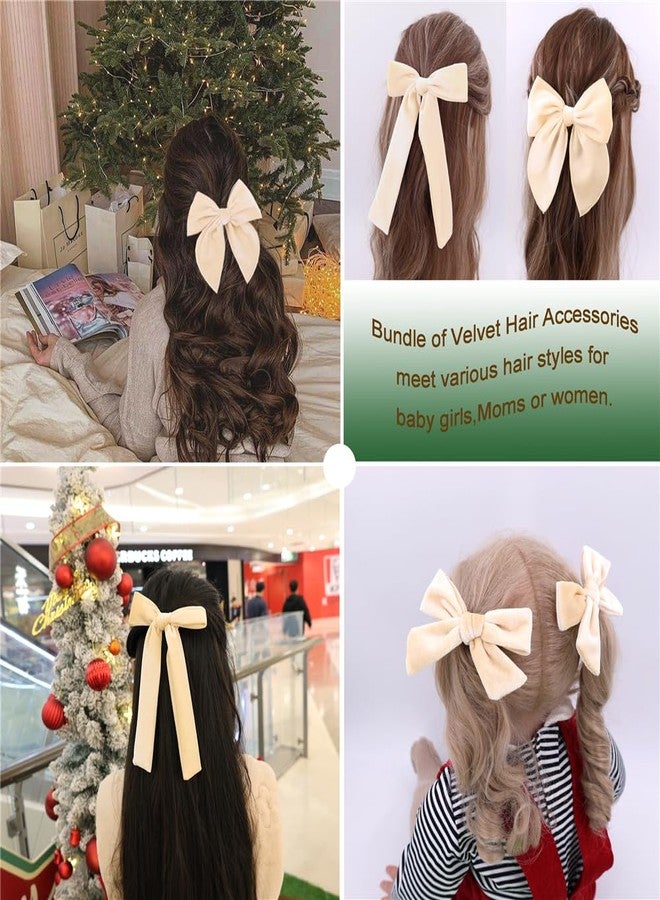 JOMILA Velvet Bow Hair Clips Bundle for Girl Kids Baby Mom Women Long Tail Fable Knot Bows School Girls Velvet Hair Barrettes Accessories (Cream) - Image 2