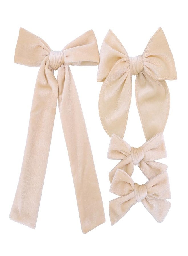 JOMILA Velvet Bow Hair Clips Bundle for Girl Kids Baby Mom Women Long Tail Fable Knot Bows School Girls Velvet Hair Barrettes Accessories (Cream) - Image 1
