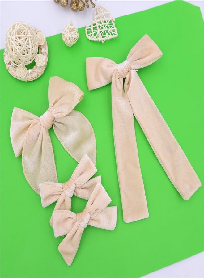 JOMILA Velvet Bow Hair Clips Bundle for Girl Kids Baby Mom Women Long Tail Fable Knot Bows School Girls Velvet Hair Barrettes Accessories (Cream) - Image 4