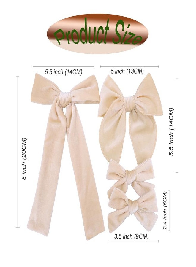 JOMILA Velvet Bow Hair Clips Bundle for Girl Kids Baby Mom Women Long Tail Fable Knot Bows School Girls Velvet Hair Barrettes Accessories (Cream) - Image 3