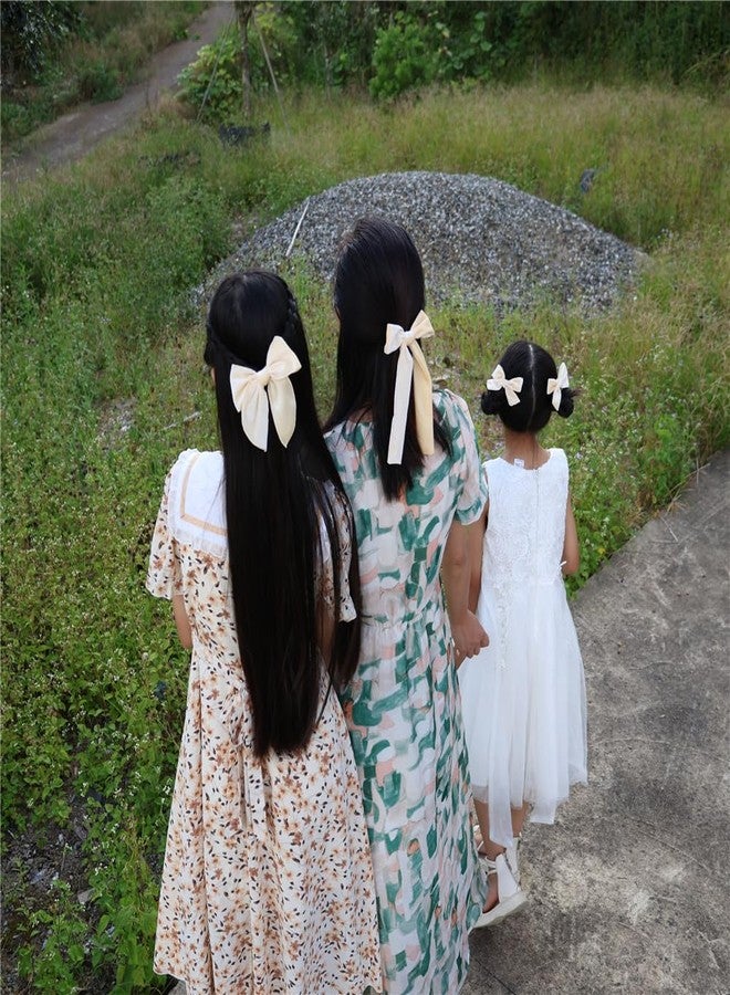 JOMILA Velvet Bow Hair Clips Bundle for Girl Kids Baby Mom Women Long Tail Fable Knot Bows School Girls Velvet Hair Barrettes Accessories (Cream) - Image 5