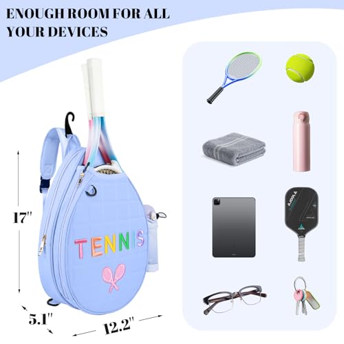 NZNDB Tennis Bags for Women Girl, Tennis Sling Crossbody Backpack, Water Resistant Tennis Bag for Pickleball, Tennis, Racketball (Blue) - Image 4