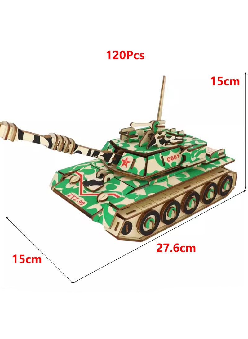 Children's 3D Wooden Model Puzzle Military Building Block Assembly Toys(Main Battle Tank 120Pcs) - Image 2