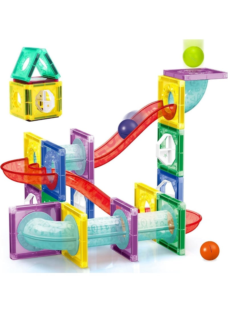 GOLD MANTIS Magnet Blocks Marble Run Track Toy Set – 47 Pcs Magnetic Tiles with Balls, Slide, Curved Tubes & Creative Panels | STEM Educational Toy for Kids 3+ Years  - Image 1