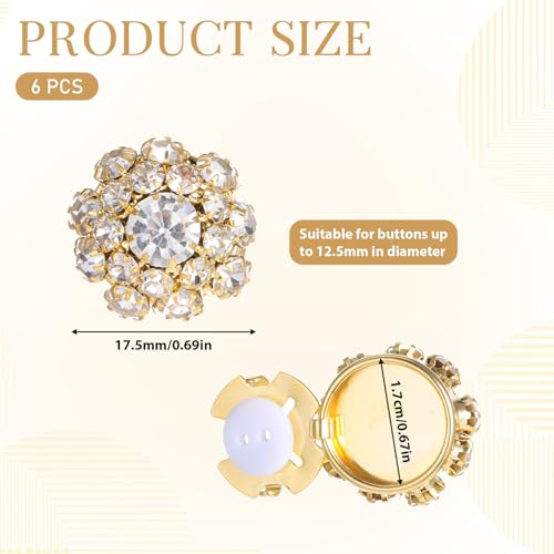 Aysatogc 6PCS Button Covers Rhinestone Detachable Button Covers for Women Blouses Crystal Decorative Clips Buttons Jewelry for Jeans Sewing DIY Craft Women Men(Gold) - Image 2