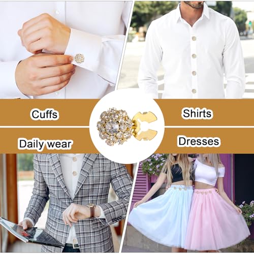 Aysatogc 6PCS Button Covers Rhinestone Detachable Button Covers for Women Blouses Crystal Decorative Clips Buttons Jewelry for Jeans Sewing DIY Craft Women Men(Gold) - Image 4