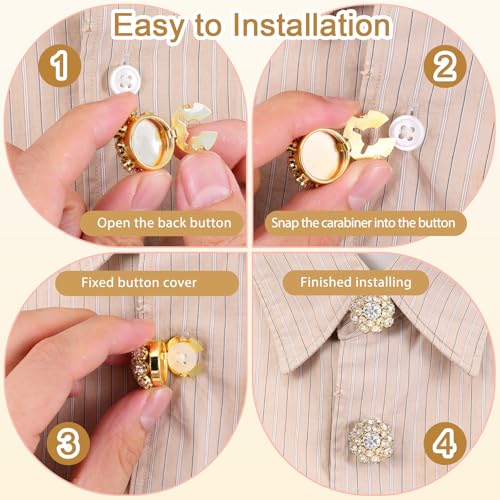 Aysatogc 6PCS Button Covers Rhinestone Detachable Button Covers for Women Blouses Crystal Decorative Clips Buttons Jewelry for Jeans Sewing DIY Craft Women Men(Gold) - Image 5