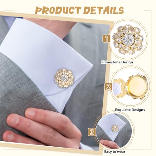 Aysatogc 6PCS Button Covers Rhinestone Detachable Button Covers for Women Blouses Crystal Decorative Clips Buttons Jewelry for Jeans Sewing DIY Craft Women Men(Gold) - Image 3