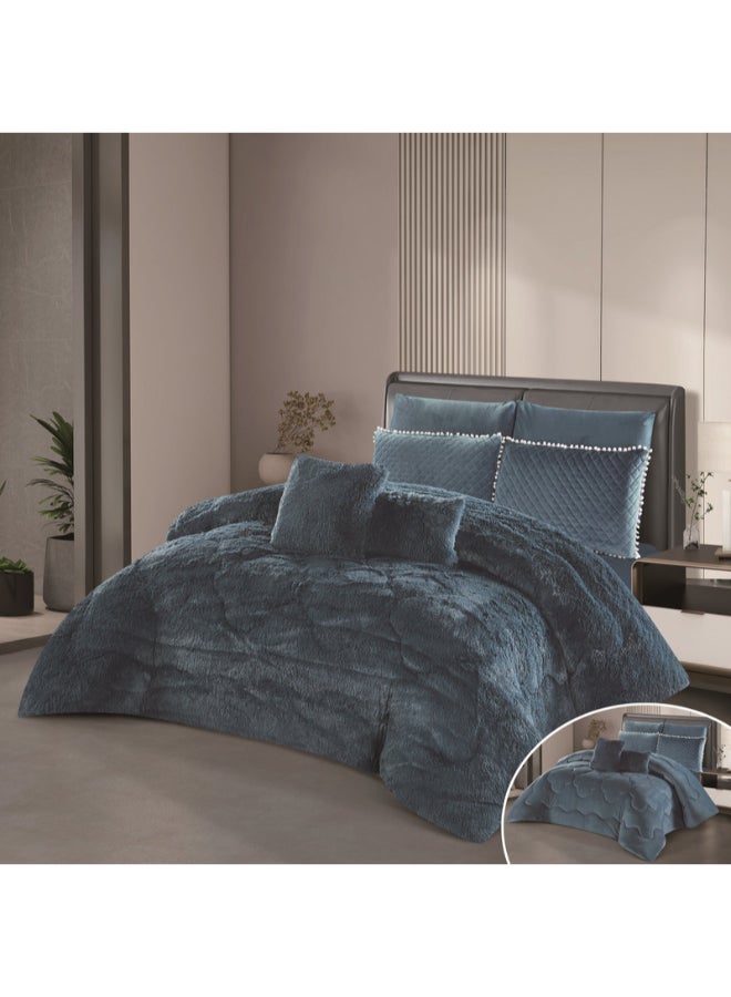 Hours Winter Comforter Set Made Of Fur And Velvet Double-Sided With Durable And Soft Fabric Heavy Filling 8 Pieces King Size  - Image 1