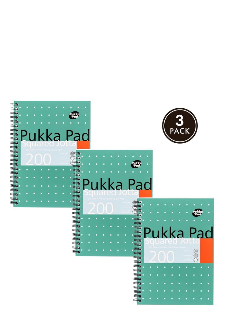 Pukka Pad دفتر بوكّا باد، مجموعة 3 دفاتر بحجم A5 مربعة - 21 × 14.9 سم - دفتر موصول بأسلاك مع مربعات 5 مم على ورق أبيض بوزن 80 جرام مع حواف مثقوبة لسهولة الإزالة - 200 صفحة - Image 1