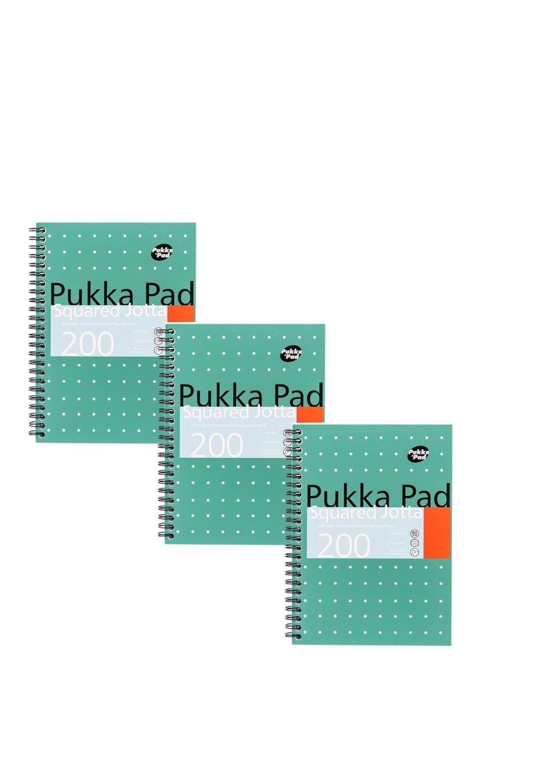 Pukka Pad دفتر بوكّا باد، مجموعة 3 دفاتر بحجم A5 مربعة - 21 × 14.9 سم - دفتر موصول بأسلاك مع مربعات 5 مم على ورق أبيض بوزن 80 جرام مع حواف مثقوبة لسهولة الإزالة - 200 صفحة - Image 2