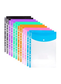 Gerenic 12pcs Expandable A4 Plastic Wallets Folders Document Files Popper Wallets with Button Closure and Label Pocket for Home Office School Files, Plastic Wallets A4 Punched Pockets  - Image 1