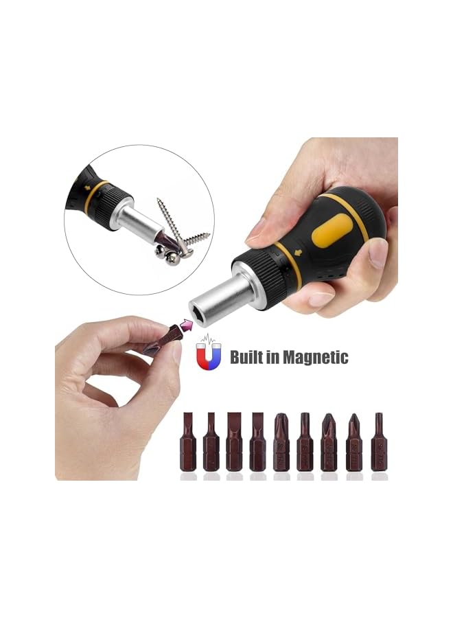 PROMASS promass 9 in 1 Ratchet Multi Screwdriver Tool All in One, Small Ratcheting Screwdriver with Phillips Torx Slotted Bits Stubby Multi-bit Screw Driver Repair Tool  - Image 5