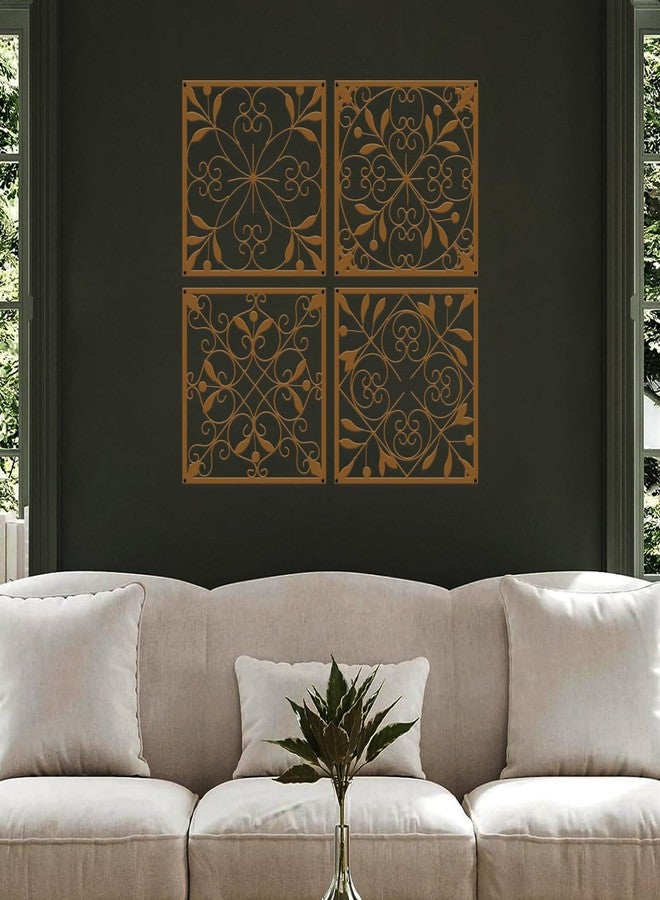 Resama 4 Pieces Rustic Wall Decor Farmhouse Wall Decor for Living Room Metal Hollow Carved Design Metal Decorative for Home Bedroom Kitchen Office (Brown,Square) - Image 3