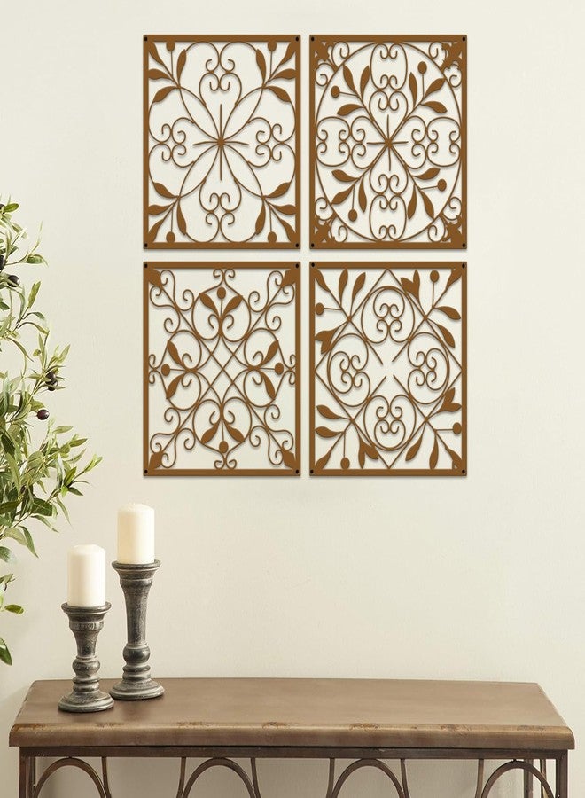 Resama 4 Pieces Rustic Wall Decor Farmhouse Wall Decor for Living Room Metal Hollow Carved Design Metal Decorative for Home Bedroom Kitchen Office (Brown,Square) - Image 1