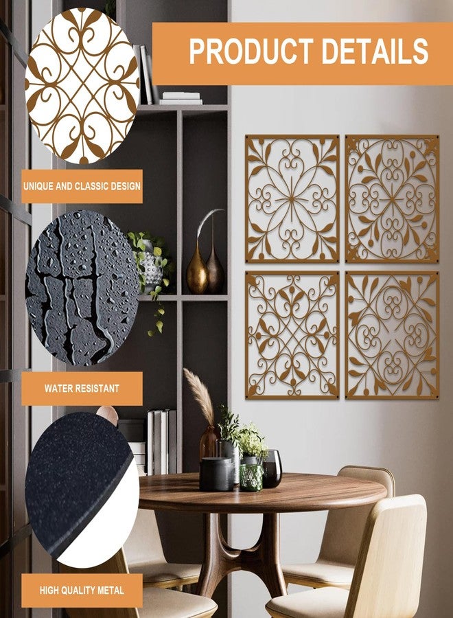 Resama 4 Pieces Rustic Wall Decor Farmhouse Wall Decor for Living Room Metal Hollow Carved Design Metal Decorative for Home Bedroom Kitchen Office (Brown,Square) - Image 5
