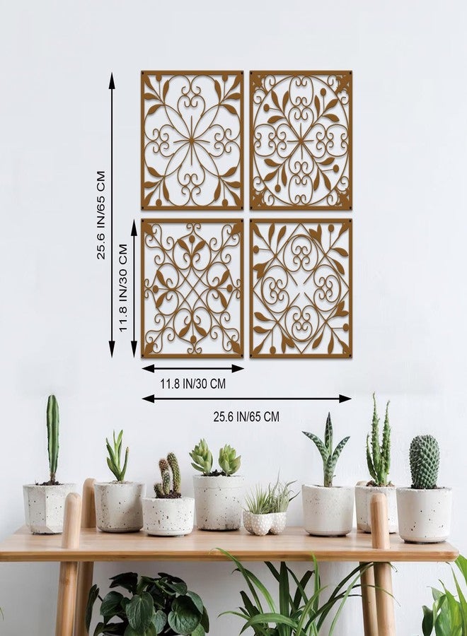 Resama 4 Pieces Rustic Wall Decor Farmhouse Wall Decor for Living Room Metal Hollow Carved Design Metal Decorative for Home Bedroom Kitchen Office (Brown,Square) - Image 4