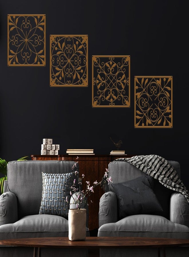 Resama 4 Pieces Rustic Wall Decor Farmhouse Wall Decor for Living Room Metal Hollow Carved Design Metal Decorative for Home Bedroom Kitchen Office (Brown,Square) - Image 2