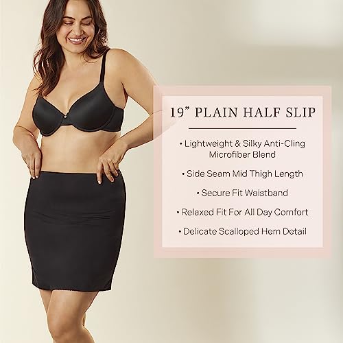 Jones New York Womens Silky Half Slip Skirt Above the Knee - 19” Anti-Cling Under-Dress Slip with Delicate Scalloped Lace Hem - Black - Medium - Image 2