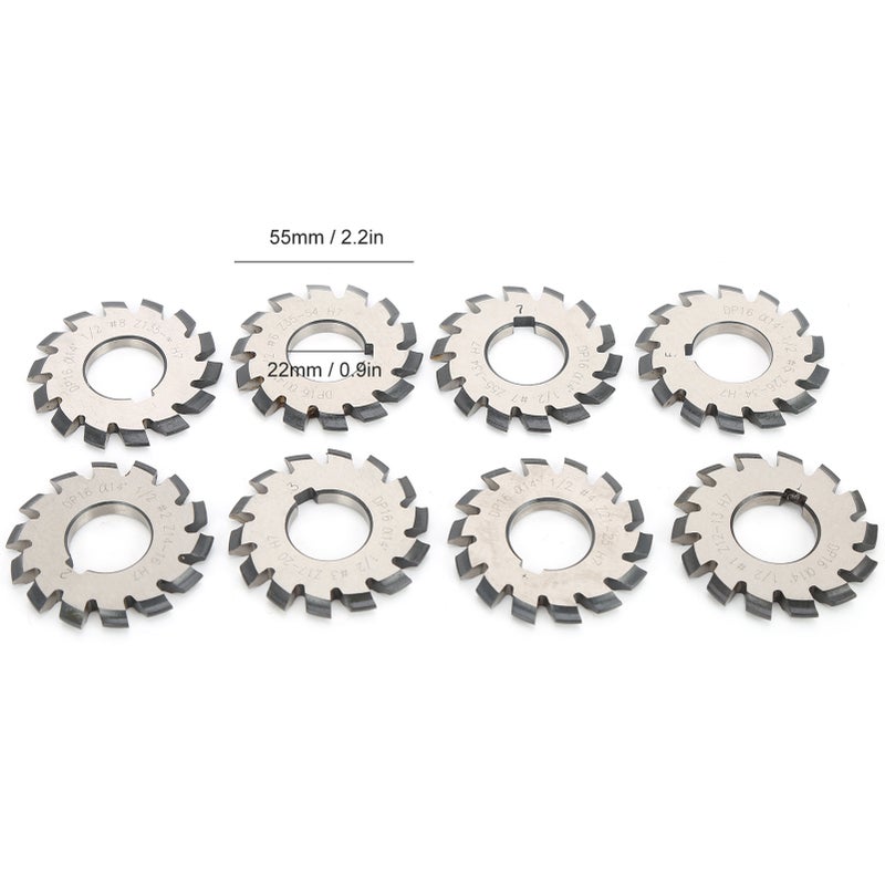 8Pcs Involute Gear Milling Cutter Set High Speed Steel Cutting Tools 14.5° 55mm 22mm - Image 2