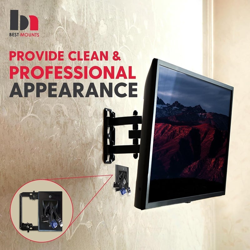 Best Mounts BestMounts - 10 Pack Inner Nose Behind Wall Cable Management TV Cord Hider for Wall Mounted TV - Single Gang Low Voltage Recessed Wall Plates Cable Pass Through for Wires, HDTV, HDMI (Black) - Image 5
