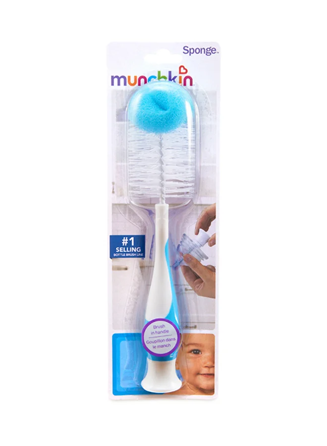 Munchkin Sponge 2-In-1 Bottle Brush Bonus Teat Brush Stored in Handle Assorted, 1 Pack