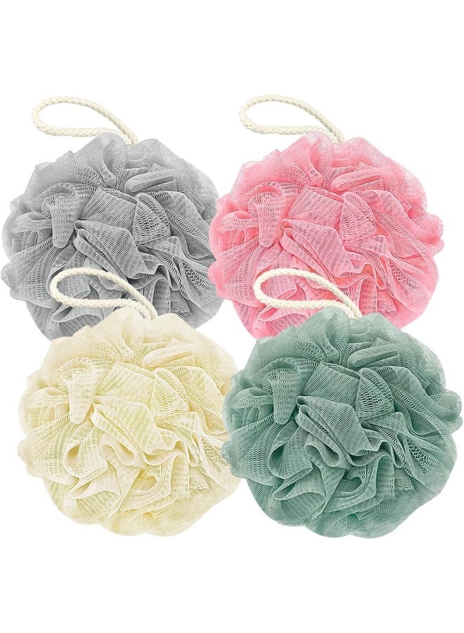 4 Pieces Large Bath Shower Sponge Pouf Loofahs: Each Eco-Friendly Exfoliating Mesh Brush Pouf Bath Shower Ball Sponge-Exfoliate, Cleanse, Soothe Skin.