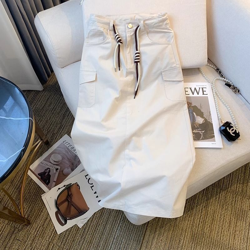 Workwear Skirt Women's 2024 Summer Korean-style New plus size High Waist Slimming Pocket Split A- shaped Mid-length Skirt - Image 3