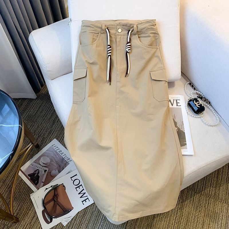 Workwear Skirt Women's 2024 Summer Korean-style New plus size High Waist Slimming Pocket Split A- shaped Mid-length Skirt - Image 5