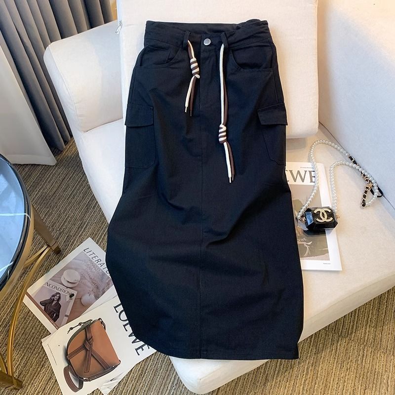 Workwear Skirt Women's 2024 Summer Korean-style New plus size High Waist Slimming Pocket Split A- shaped Mid-length Skirt - Image 4