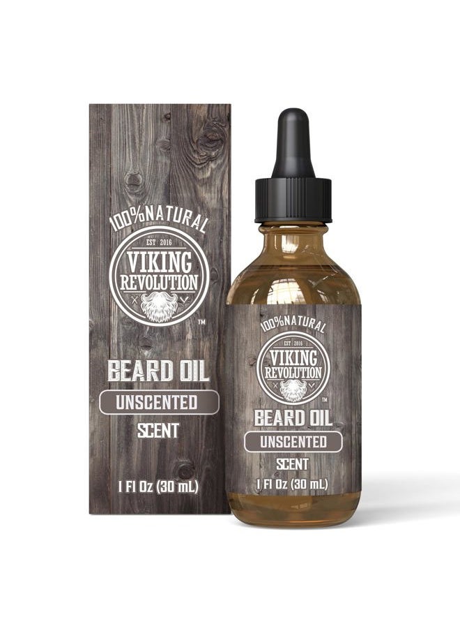 Viking Revolution Unscented Beard Oil for Men - Natural Mens Beard Oil with Argan Oil and Jojoba Oil - Beard Softener, Strengthens and Moisturizes - Beard Conditioner for Men (Unscented, 1 Pack)  - Image 1