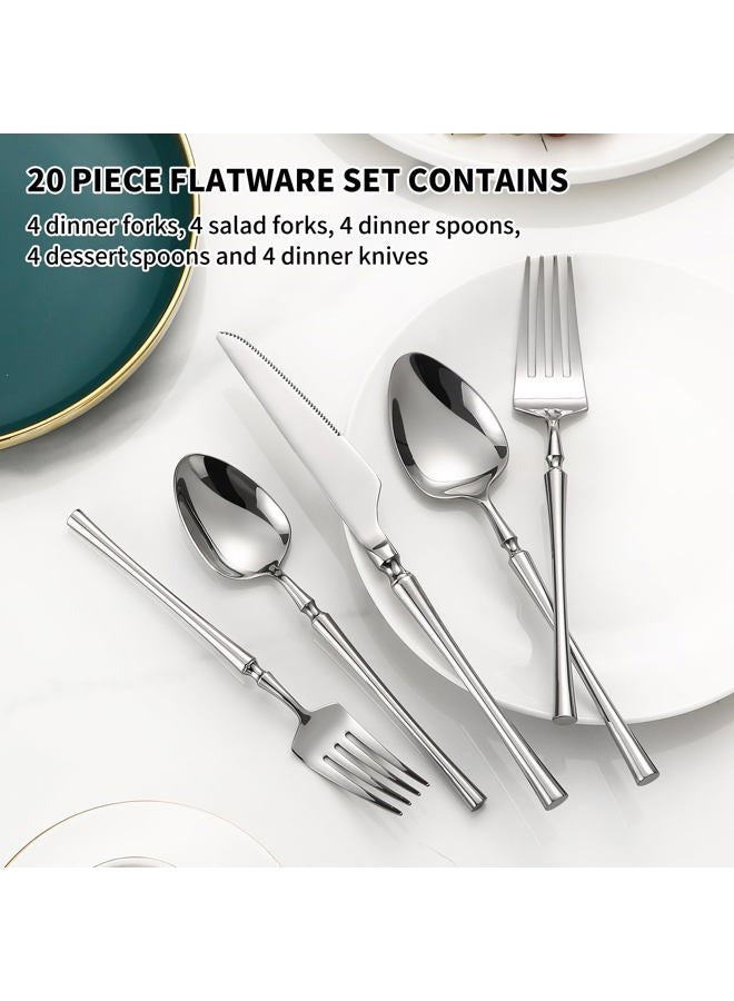 Lazycorner 304 flatware set 20 pieces, 18/10 stainless steel flatware set, forks and spoons, mirror finish silverware set, restaurant flatware set - Image 3