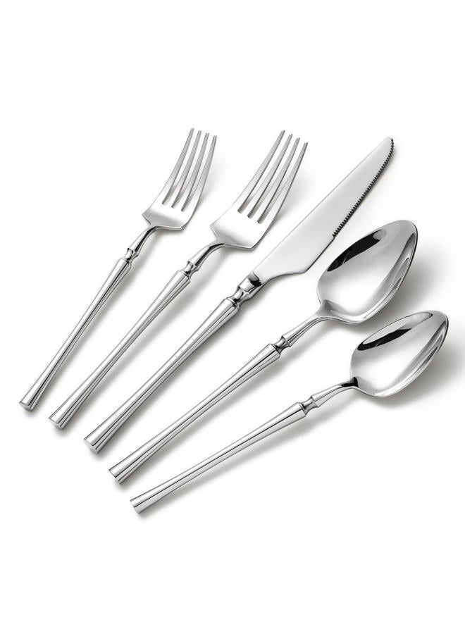 Lazycorner 304 flatware set 20 pieces, 18/10 stainless steel flatware set, forks and spoons, mirror finish silverware set, restaurant flatware set - Image 1