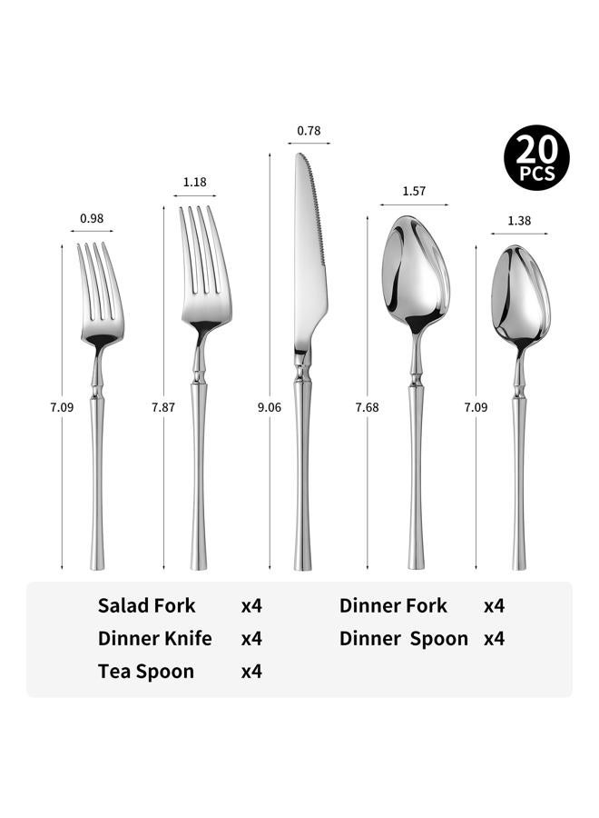 Lazycorner 304 flatware set 20 pieces, 18/10 stainless steel flatware set, forks and spoons, mirror finish silverware set, restaurant flatware set - Image 2